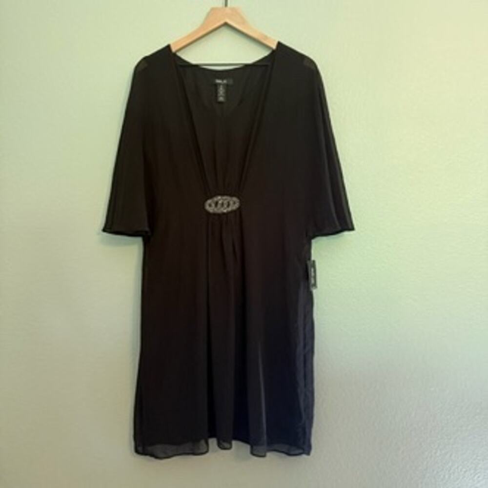 nwt new style & co black shift dress w/ belt embellishment size 16